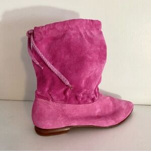 Pink Leather Suede Women's Boots